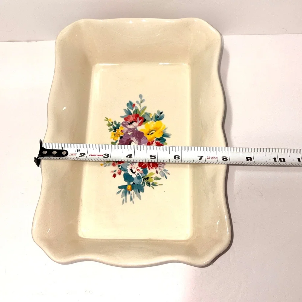 Pioneer Woman Flea Market Floral Oblong Baking Dish Ruffled Casserole 12x8 Baker